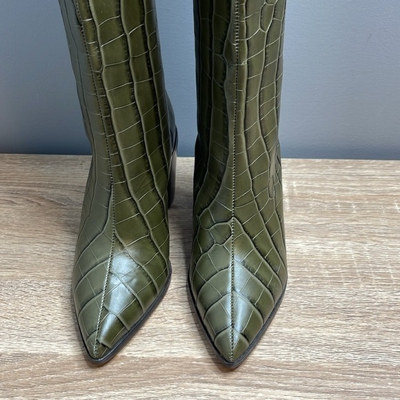 Schutz NWT Maryanna Olive Green Croc-Embossed Knee-High Boots - Picture 5 of 12